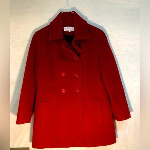 Calvin Klein red pea coat, size 8.